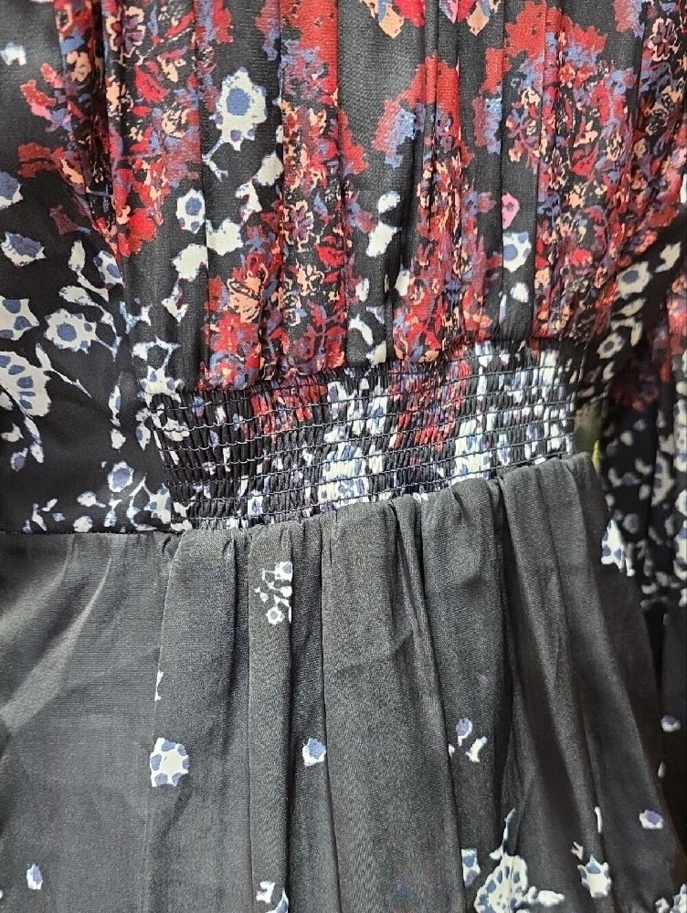 Free People Black Floral Tie-Front Blouse with Red & White Accents - Picture 8 of 8